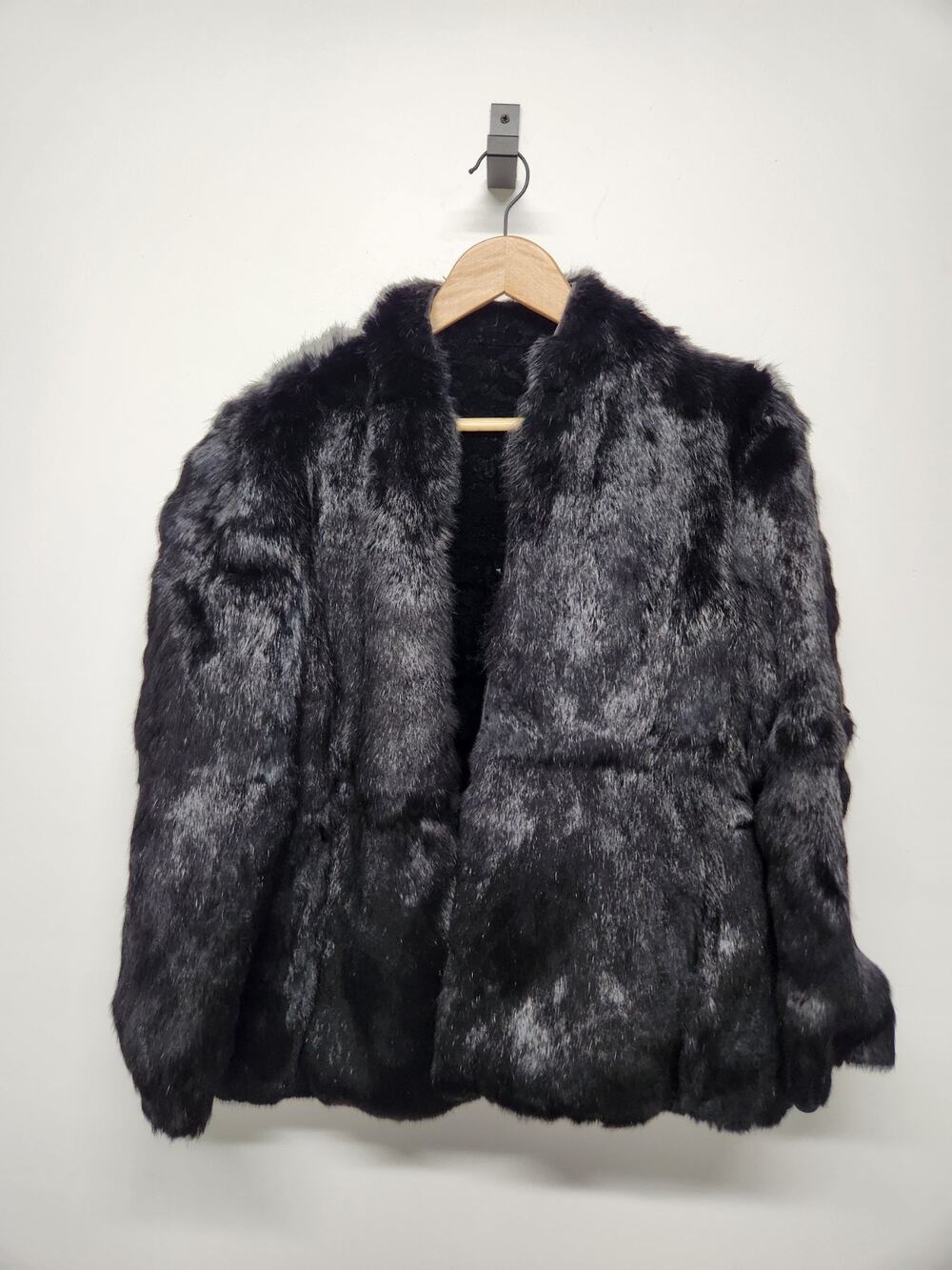 Vintage Lyre Bird Women's Fur/Velvet Reversible Jacket, Size XL (M-L) In Black